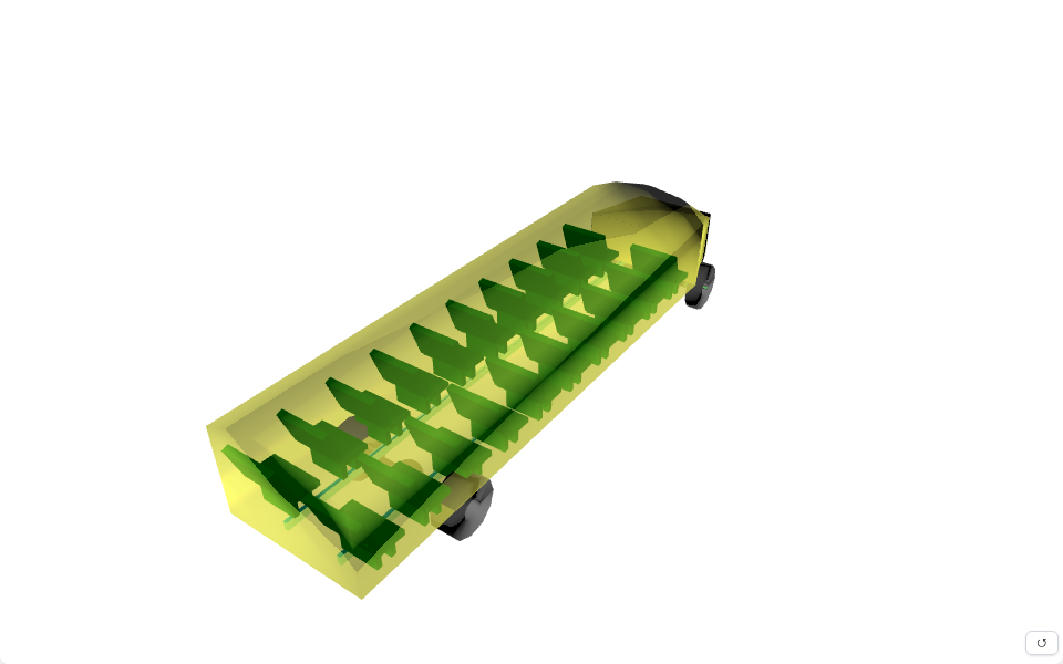 Translucent school-bus body with seat rows from the live School Bus demo